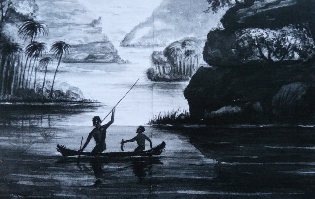 Fishing from a canoe, 1829, courtesy Manly Museum and Gallery